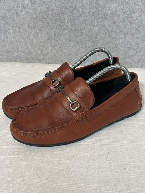 Coach Mott Varsity Leather Drive Loafers Slip On Shoes-Saddle Brown-Men Size 9D
